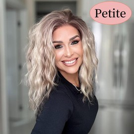 AISOM Chloe-Cool Blonde Short Water Wave 12 Inch 13x4 Free Part Synthetic Lace Front Wig for Women Natural Looking Low Density 120% Daily Use Heat Friendly