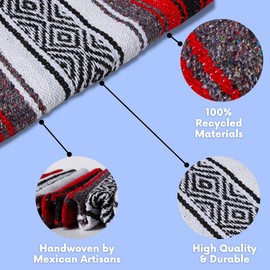 El Paso Designs Mexican Yoga Blanket – Colorful Falsa Serape Throw for Yoga, Beach, Picnic, Saddle, or Home Décor – Soft Woven Boho Blanket (Red)