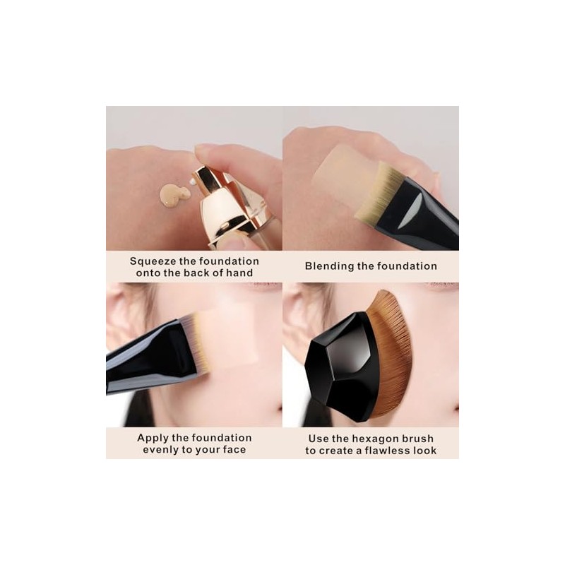 Kit Brochas Hexagonales Media Luna Base Maquillaje Corrector Crema Líquida