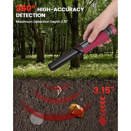 DR.ÖTEK Metal Detector Pinpointer for Adults & Kids, IP68 Fully Waterproof Underwater Metal Detector Wand Handheld Pin Pointer with LCD Screen & LED Light, 360°High Sensitivity Accuracy Detection, Red