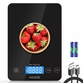 KOIOS Digital Kitchen Scale Touch Glass Diet Food Postal 33lb/15kg Multifunction KOIOS