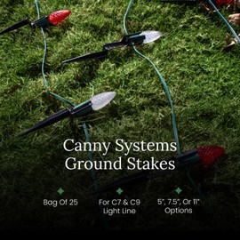 Canny Systems Christmas Light Stakes - 11” Ground Stake - Bag of 25 - Professional Grade Outdoor Yard Stakes for Lawn, Ground, Pathway Decorations