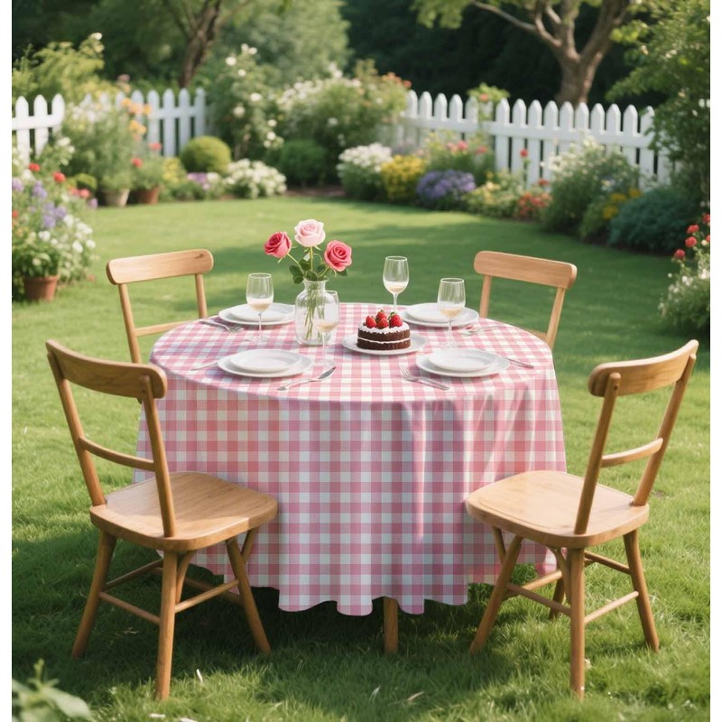 SietDESEO 3 Pack Pink Gingham Tablecloth Round 84 x 84