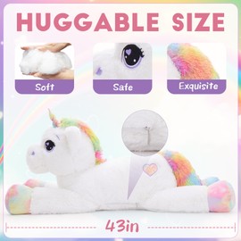 Tezituor 43in Giant Unicorn Plush Toys,Big White Unicorn Stuffed Animals,Lovely Unicorn Birthday Decorations for Children,Great Unicorns Gifts for Girls on Christmas or Childred's Day.