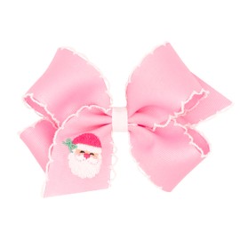 Wee Ones Girls’ Pink Wonderland Christmas Hair Bows, Embroidered Moonstitch or Holiday Print Grosgrain on WeeStay no-slip clip, Medium, Pink Santa Stitch