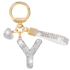 MWOOT Keyring Letter Glitter Rhinestone, Keychain Silvery with Name, Cute Car Keychain, Car Key Fob, Bag Pendant, Handbag Charms, Accessories, Keyring Birthday for Women, Y