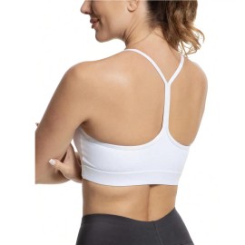 Women's Y Back Breathable High Support Racerback Sports Bra Padded Spaghetti Thin Strap Yoga Workout Tank TopColor: Greyblue, Size: M