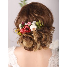Kercisbeauty Handmade Boho Hair Comb for Brides Fake Floral Red Flower Hair Accessories Garden Wedding Hair Piece Prom Evening Party Headpiece for Women Teen Girls