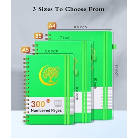 Lined Spiral Notebook Journal 5.8" x 8.4" with 300 Numbered Pages, College Ruled Lined Journal for Writing Women Men, A4 Hardcover Spiral Bound Notebooks for Work, School, Note Taking (Green)