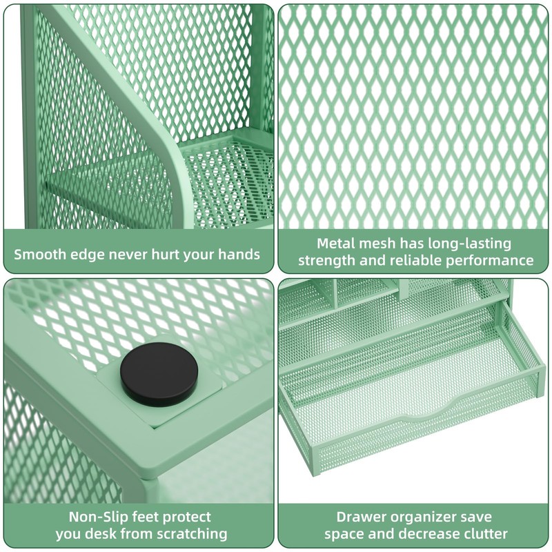 Marbrasse Mesh Desk Organiser, Multifunctional Pen Holder with Drawer, Storage