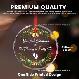 Sportyzen 2024 Christmas Ornament - Our First Christmas as Mom & Dad Crystal Glass Ornament - Heartfelt Gift for First Time Moms and Dads, Perfect Keepsake for New Parents