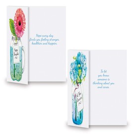 Mason Jar Get Well Greeting Cards - Set of 8 (4 Designs), Large 5" x 7", Sympathy Cards with Sentiments Inside, White Envelopes