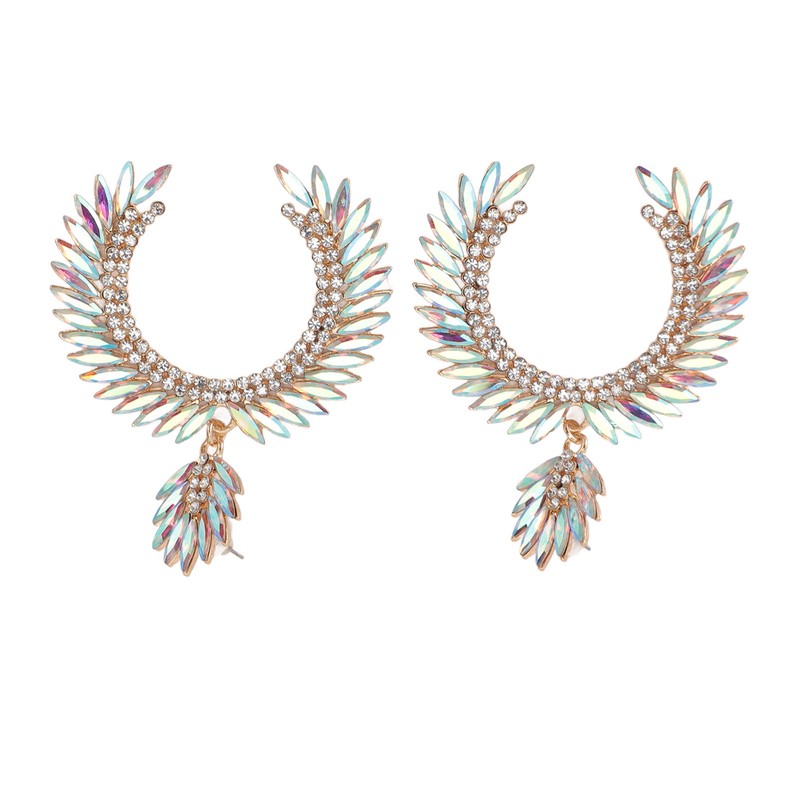 Marquise Flower Teardrop Earrings KC Gold Glittering Semicircle Teardrop Dangle