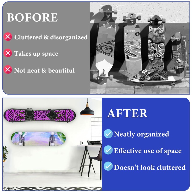 ZWIN 4Pcs Snowboard Horizontal Wall Mount Clips Holders