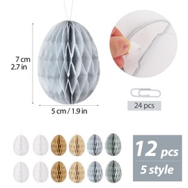 GEBETTER 12pcs Multi-Colored Paper Easter Eggs Honeycomb Balls Hanging Ornaments for Easter Decorations