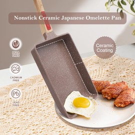 AIKENBBKK Ceramic Nonstick Tamagoyaki Pan, Large Japanese Omelette Pan Egg Pan with Detachable Handle, Oven& Dishwasher Safe, 9” x 8.2” (Brown)