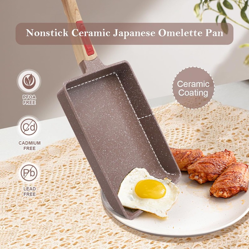 AIKENBBKK Ceramic Nonstick Tamagoyaki Pan, Large Japanese Omelette Pan Egg