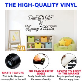 Wall Stickers for Girls, Baby Wall Decals, (Easy to Apply), Wall Decor Vinyl Art Quotes Kids Bedroom Nursery Inspirational Dream Sayings Home Positive Family, Daddy's Girl and Mommy's World 28.6"X15"