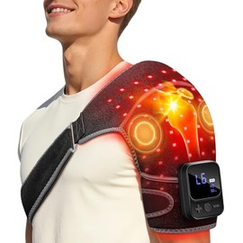 Red Light Therapy for Shoulder with Heat & Massage, 5000mAh Controller Infrared Light with 3-in-1 72 LEDs Portable Shoulder Wrap, 2 Extension Wrap (M/XL), Black