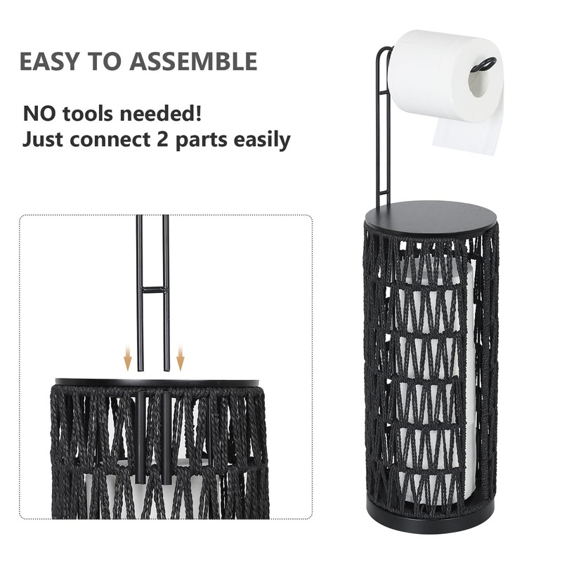 Black Freestanding Toilet Paper Holder with Storage,3 Rolls of Tissue