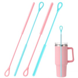 Honeydak 2 Pcs Silicone Straw Cleaner Brush 6mm+9mm Reusable Extra Long Straw Brush for Cleaning Glass Pipe Straws with Hanging Ring, Non-slip Handle Soft and Bendable (Pink Blue)