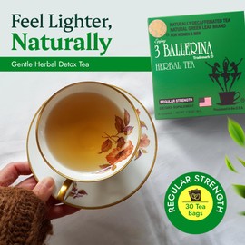 3 Ballerina Natural Green Leaf Brand Naturally Caffeine Free Diet Tea for Women & men (Regular Strength/30 bags, 3 Packs)