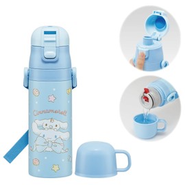 Skater SKDC4 Children's Stainless Steel Water Bottle, 2-Way Direct Drinking, 16.5 fl oz (470 ml), Cup Drinking, 15.2 fl oz (430 ml), Children's Friendly, Lightweight Type, Sanrio Cinnamoroll, Big