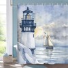 Coastal Lighthouse Shower Curtain for Bathroom, Ocean Nautical Sunrise Beach