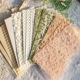 BLEDS Handmade Scrapbook Paper, 16 Sheets Textured Paper Mesh Fabric Mix Special Junk Journal Papers for Journaling, Decoupage, Scrapbooking, Art, Card Making, Craft, DIY, 4x5.5 Inches