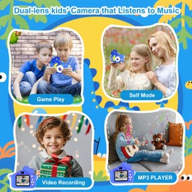 Kids Camera, 64GB Digital Camera Toy for Kids, Dinosaurs Birthday Gifts for Boys Age 3-12, 1080P HD Video Camera for Toddler, Children Toys for 3 4 5 6 7 8 9 Year Old Boys