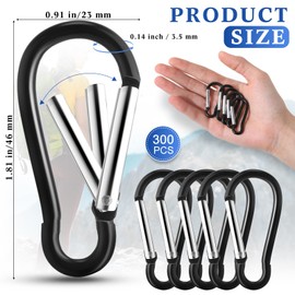 Yaocom 300 Pcs 2" Carabiner Bulk Spring Snap Hooks Bulk Aluminum Alloy Clip Keychain for Hanging Camping Hiking Traveling Fishing Outdoor Activities(Black)