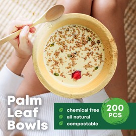 DISPOSABLE GREEN® | Round Bowls | Various Sizes | COMPOSTABLE, Biodegradable, Disposable Tableware, ECO Friendly | Stylish | Sturdy | PCS (200, 18.5 CM Round X 5 CM DEEP)