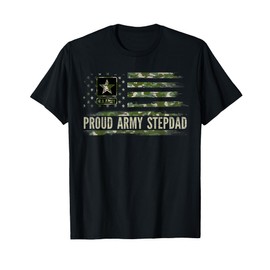 Vintage Proud Army Stepdad Camo American Flag Veteran Gift T-Shirt
