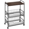 Walnut 3-Tier Modern Kitchen Trolley Versatile Portable Storage with Eco-Friendly