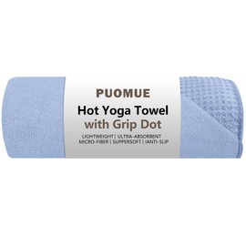Puomue Hot Yoga Towel with Grip Dot, 72" x 24", Absorbent Microfiber Non Slip Yoga Mat Towel for Hot Yoga, Bikram, Pilates, Exercise and Fitness, Blue