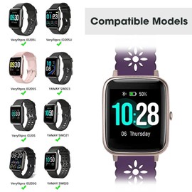 Floral Silicone Band Compatible with Veryfitpro Watch Band Replacement, Slim Hollow-out Wristbands Sport Bands for ID205, ID205L, ID205U, ID205S, ID205G, ID215G, ID216, SW020, SW021, SW023, YM020,