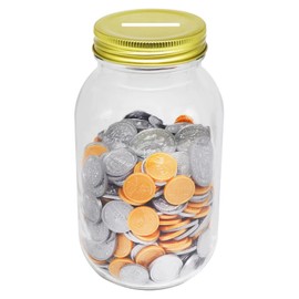 Mczxon Clear Glass Coin Bank Jar with Slotted Gold Lid, Money Coin Tip Piggy Bank Box Jug for Adults Teens Kids Girls Boys
