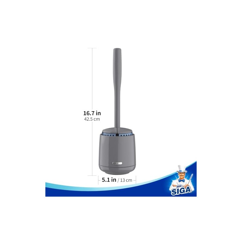 MR.SIGA Cepillo para Inodoro con Soporte, Mango Largo Resistente, Gris,