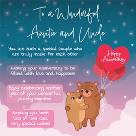 Hunts England - Auntie And Uncle Poem Anniversary Card - Starry Night - Cute Bears - Verse Anniversary Card For Auntie And Uncle - Happy Anniversary Auntie And Uncle Card