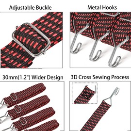 Yorkmills Bungee Cords with Hooks, 200CM 4 Pack Heavy Duty Extra Strong Rubber Elastic Straps Adjustable Flat Elasticity Rope Set with Metal Buckle for Bike Luggage Racks Camping Gardening Clothesline
