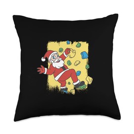 Funny Christmas Bouldering and Rock Climbing Santa Claus Throw Pillow