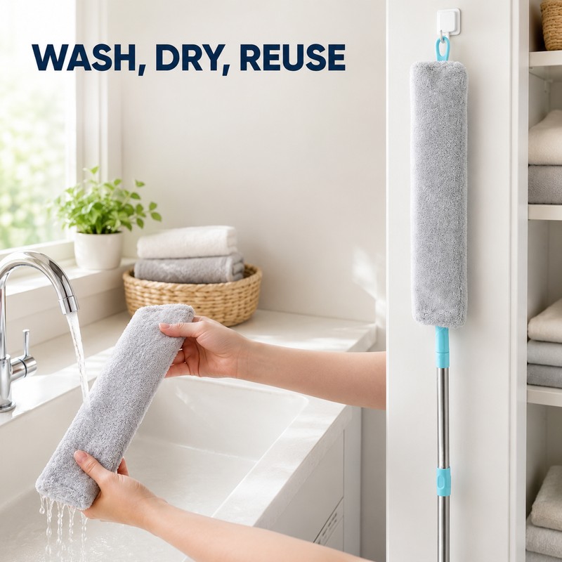 Washable Under-Bed Duster for Crevice Cleaning - Extendable Flexible Brush