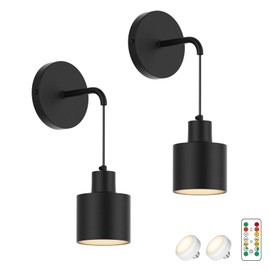 Coinmit Wall Light Battery Operated Wall Sconces Set of 2,Black Indoor Wireless Wall Sconce No Hardwired 3000K-6000K Dimmable Remote Control(Bulbs Include)