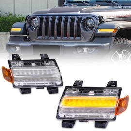 Archaic Full LED Fender Light Kit for Gladiator/Wrangler 2018-2020 (Stcok LED Only), Sequential Turn Signal Side Marker Lights Replacement for JL JT, Pair, Clear