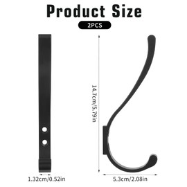 KFHENSOMR 2pcs Large Wall Hooks for Hanging Heavy Duty, Black Metal Hat Purse Hook for Wall, Screw in Hook, Arc Double Coat Hanger for Hanging Towels, Backpacks, Hats, Jackets, Keys, Dog Leashes