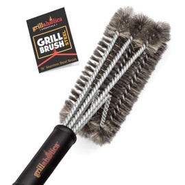 Grillaholics Essentials Grill Brush Steel - Triple Machine Tested for Safety - Stainless Steel Wire Grill Brush for Deep Grill Cleaning - Lifetime Manufacturers Warranty
