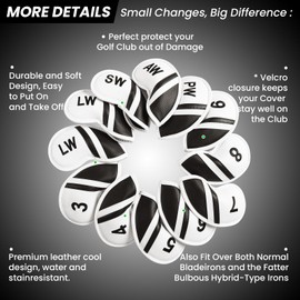 Golf Club Covers Irons Leather Value 12 Pcs, Golf Headcovers with Number Print for Iron Clubs Covers Protected Golfer Accessory Portable (Beige)