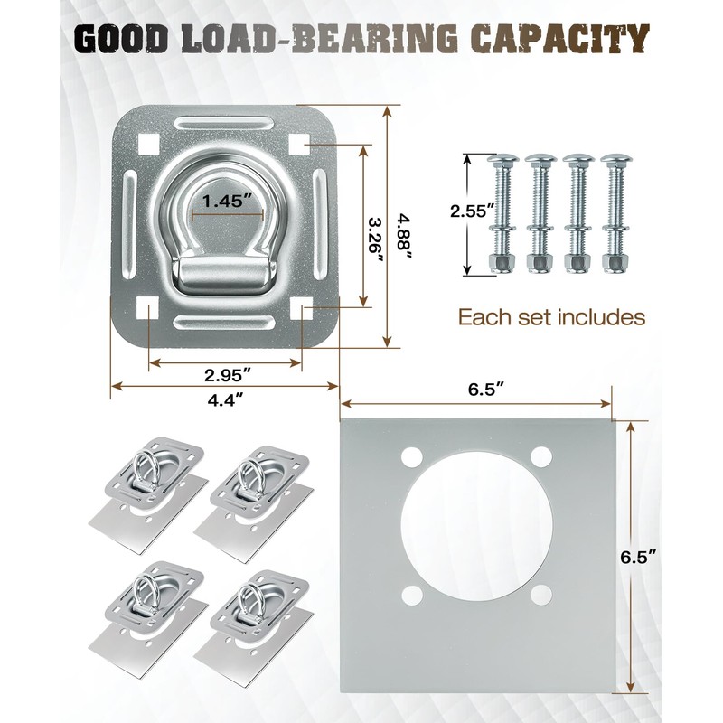 Recessed D Ring Tie Down Anchors 4 Pack (6,000 Lbs),