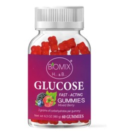 Gomitas De Glucosa De Acción Rápida Frasco Con 60 Sabor Bayas Mixtas, Sin azúcares añadidas, Veganas