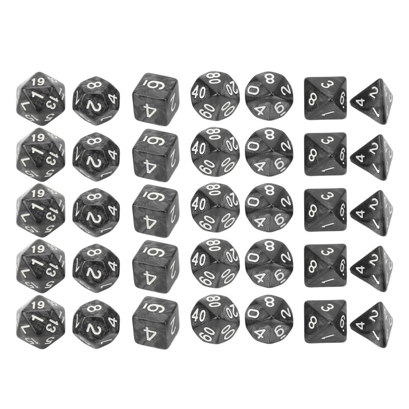 35Pcs Plastic Dice Kit Pearl Pattern White Numbers Polyhedral Dices